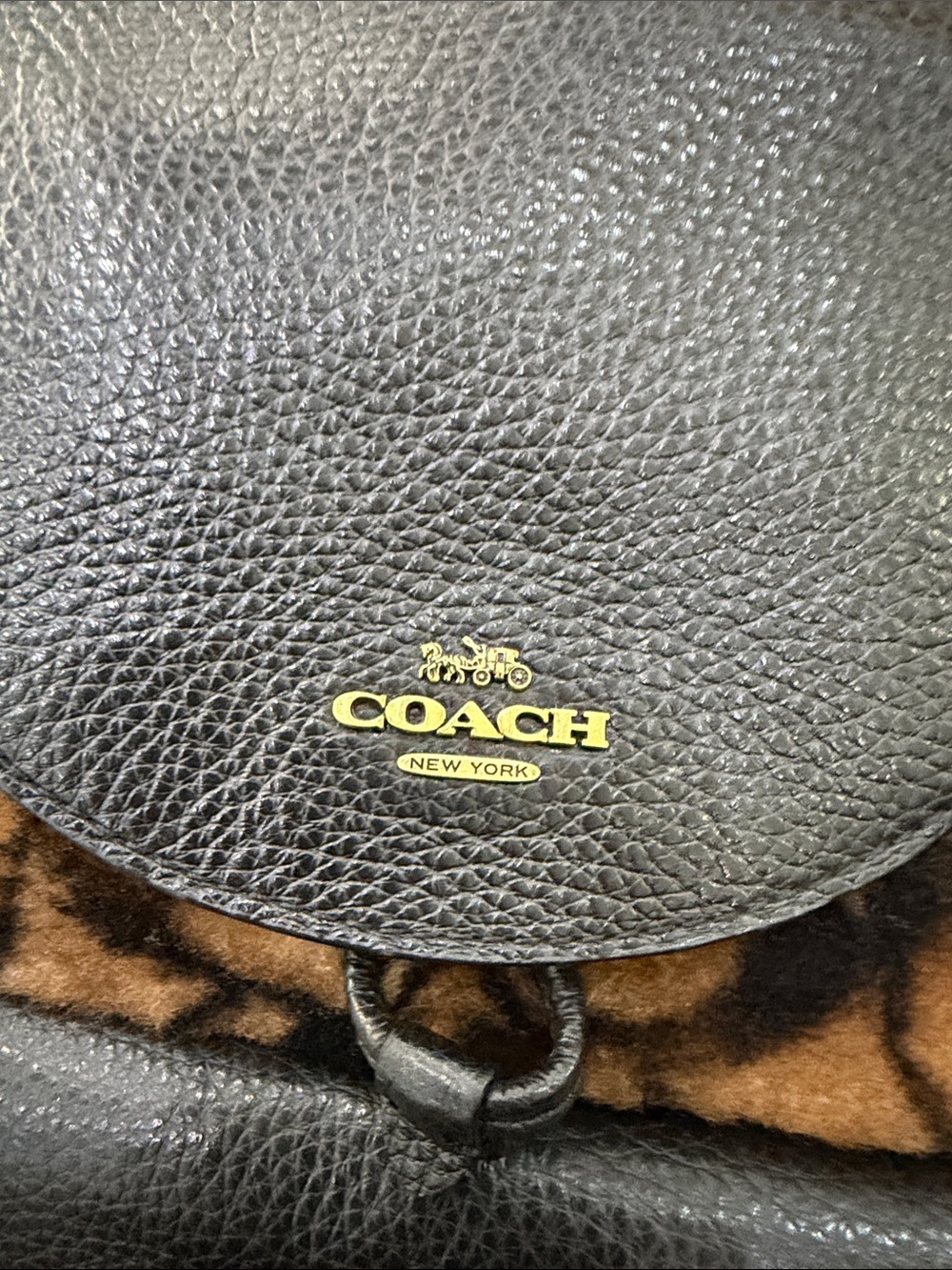 Coach x jlo Black Leather & Brown Shearling Backpack with Turnlock Pocket - Picture 4 of 4